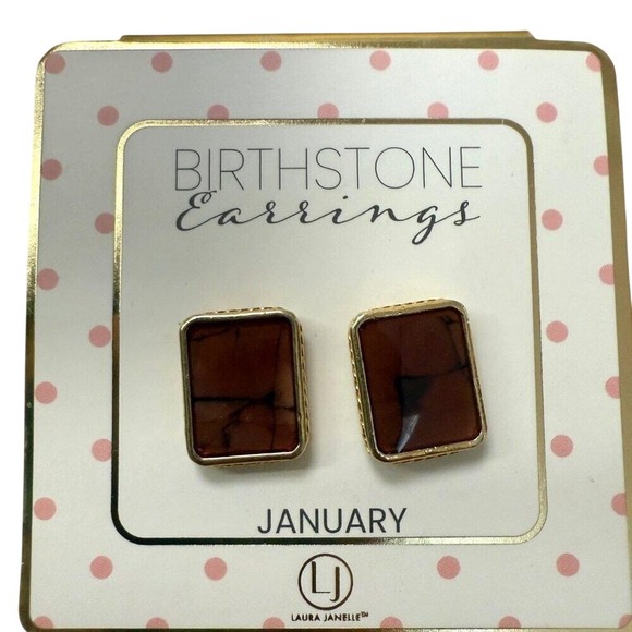 Laura Janelle Garnet Red Brown Stud Earrings Minimalist Gift